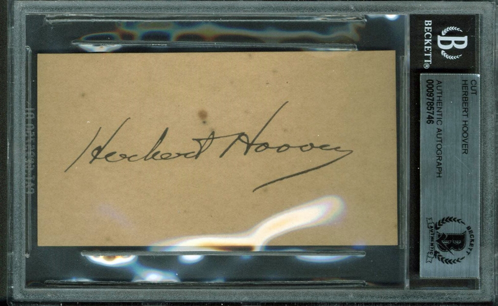 Herbert Hoover Signed 2" x 3.75" Cut (BAS/Beckett Encapsulated)