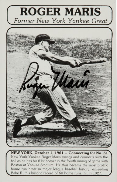 Roger Maris Signed 1961 Home Run 4.5" x 6" Maris Distributing Company Over-Sized Trading Card (JSA)