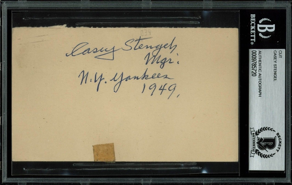 Casey Stengel Signed 1949 3.25" x 5.5" GPC (BAS/Beckett Encapsulated)