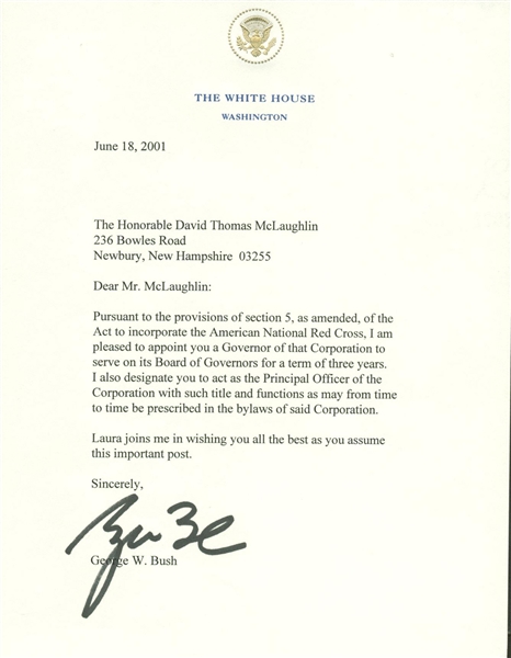President George W. Bush ULTRA-RARE Signed 2001 White House Letter w/ Red Cross Content! (Beckett/BAS)