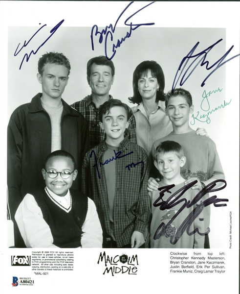 Malcom In The Middle Rare Group Signed 8" x 10" Black & White Photograph w/ Cranston! (Beckett)