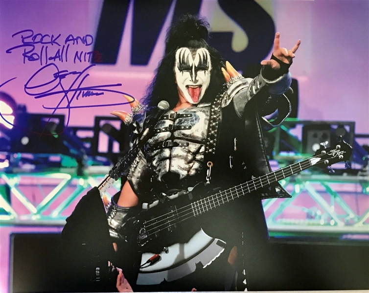 KISS: Gene Simmons In-Person Signed 11" x 14" with "Rock And Roll All NIte" Inscription & Exact Photo Proof! (Beckett/BAS Guaranteed)