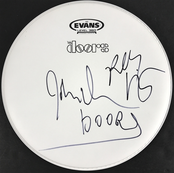 The Doors: John Densmore & Robby Krieger Dual Signed Drumhead (Beckett/BAS Guaranteed)