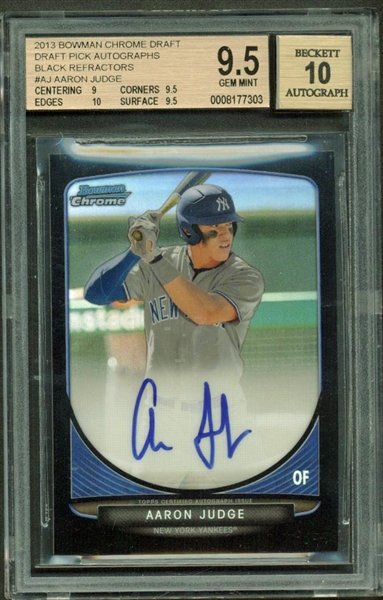 Ultimate Judge Rookie Card: 2013 Bowman Chrome Aaron Judge Signed Black Refractor BGS 9.5 Auto 10!