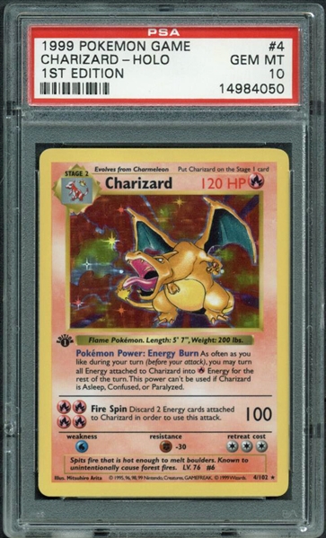 1999 Pokemon #4 Charizard First Edition Trading Card PSA Graded GEM MINT 10!