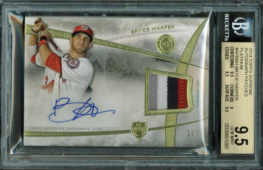 Bryce Harper Signed 2014 Topps Supreme 1/5 Rookie Card BGS Graded 9.5 w/ 10 Auto!