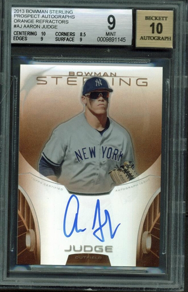 Aaron Judge Signed 2013 Bowman Sterling Orange Refractors Rookie Card BGS Graded 9 w/ 10 Auto!