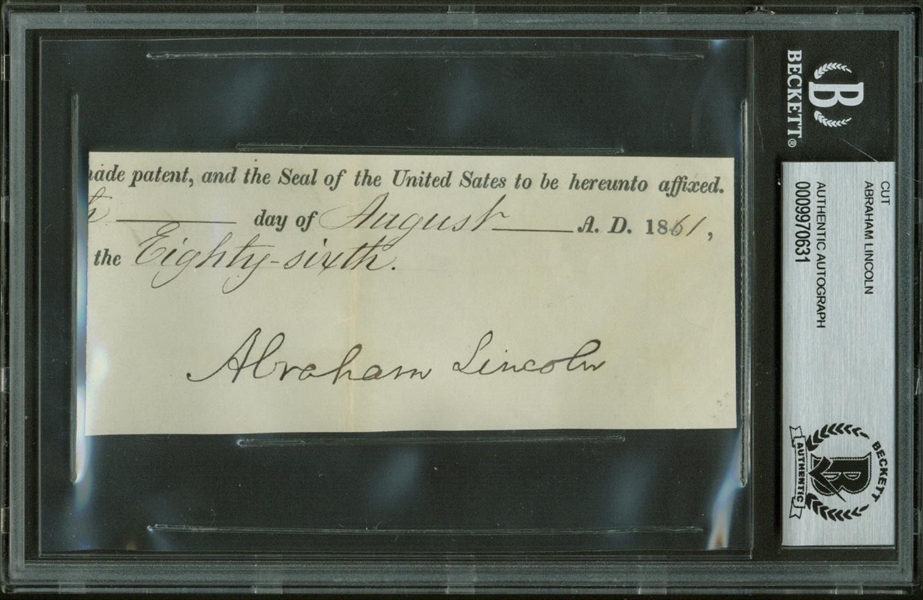 Abraham Lincoln Signed 2.5" x 4.5" Document Segment w/ Full Name Autograph! (Beckett)