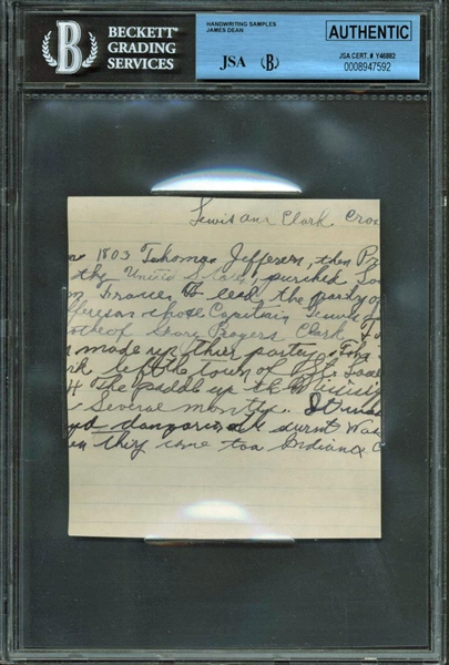 Rare James Dean 4.25" x 4.5" Handwriting Sample from 5th Grade Notebook (Beckett/JSA Encapsulated)