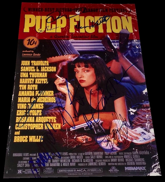 Pulp Fiction Rare Cast Signed 11" x 17" Poster Photo w/ 8 Signatures! (BAS/Beckett Guaranteed)