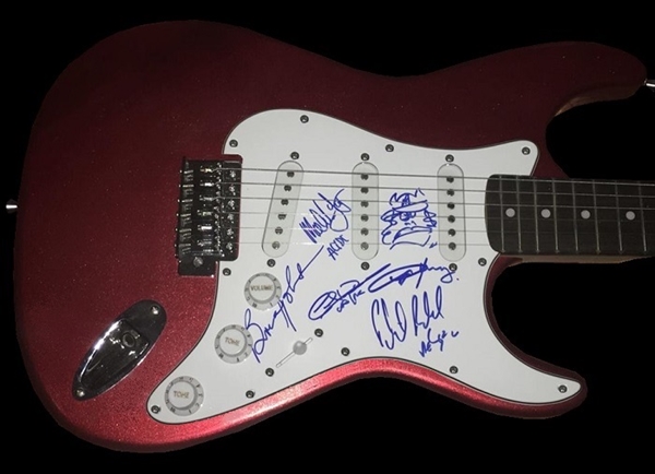 AC/DC Group Signed Stratocaster Style Electric Guitar w/ 5 Signatures & Angus Young Self Portrait Sketch (REAL/Epperson Guaranteed)