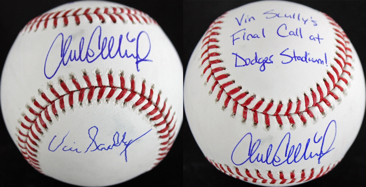 The Final Call: Vin Scully & Charlie Culberson Dual-Signed OML Baseball (BAS/Beckett)