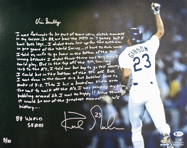1988 World Series: Kirk Gibson & Vin Scully Dual-Signed 16" x 20" Photo w/ Handwritten Story by Gibson! (BAS/Beckett & Steiner)