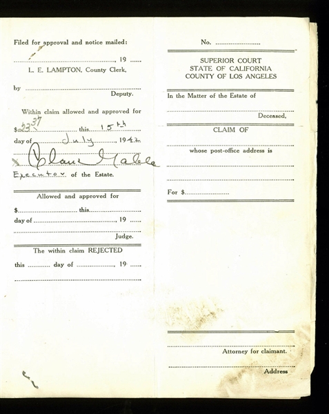 Unique Clark Gable Signed 1942 Court Document for Carole Lombards Estate! (PSA/DNA)