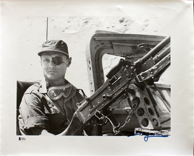 Moshe Dayan Rare Signed 16" x 20" Black & White Photograph (BAS/Beckett)