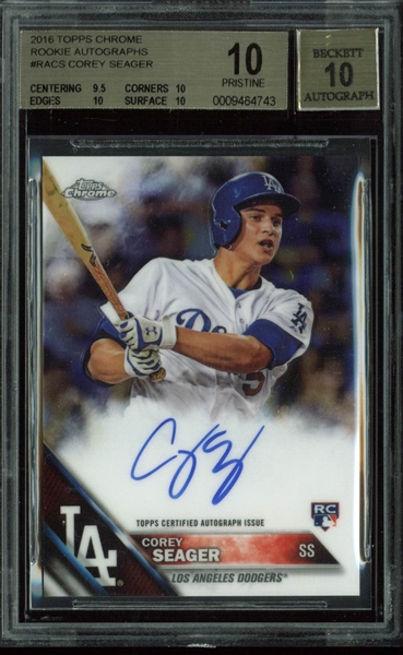 Corey Seager Signed 2016 Topps Chrome Rookie Autographs #RACS BGS Card & Auto Graded 10!