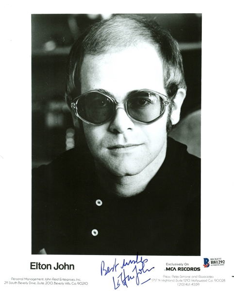 Elton John Near-Mint Signed 8" x 10" Black & White Promotional Photo (Beckett)