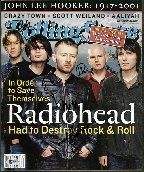 Radiohead Group Signed 2001 Rolling Stone Magazine w/ All Five Members! (Beckett)