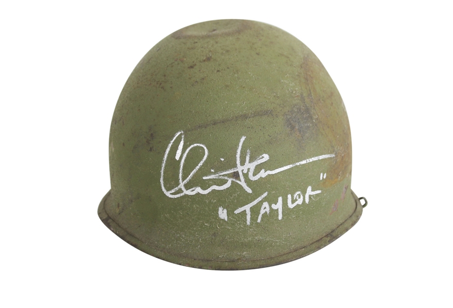 Platoon: Charlie Sheen Signed Vietnam War-Style Helmet (BAS/Beckett)