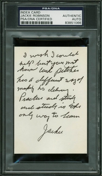 Rare Jackie Robinson Signed 3" x 4.5" Note Card w/ Handwritten Note! (PSA/DNA Encapsulated)