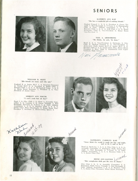 Neil Armstrong Signed 1947 High School Yearbook w/ Ultra-Rare "Every Letter" Teenage Autograph! (Beckett/BAS Guaranteed)