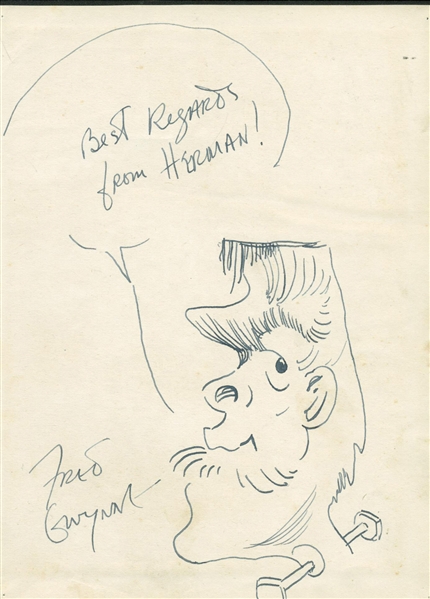 Fred Gwynne Rare Signed & Sketched The Munsters 7" x 9" Album Page (Beckett/BAS Guaranteed)