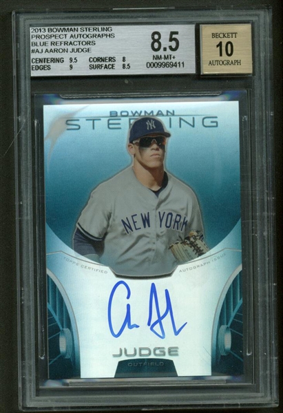 Aaron Judge Signed Limited Edition (08/25) 2013 Bowman Sterling Blue Refractors BGS 8.5 w/ 10 Auto!