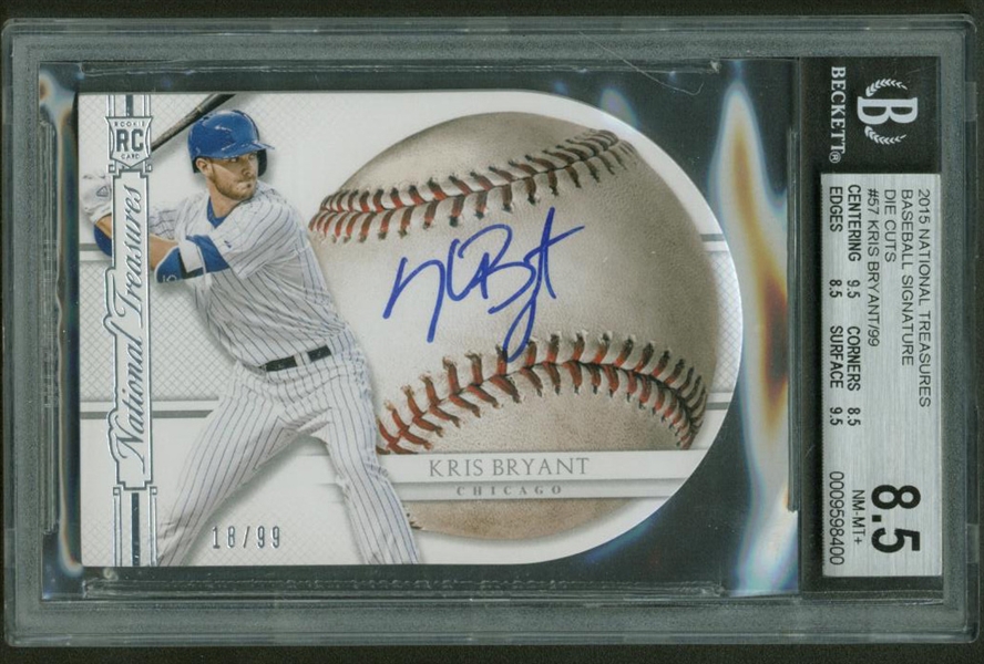 Kris Bryant Signed 2015 National Treasures Die Cuts LE (18/99) Rookie Card BGS 8.5 w/ 10 Auto!