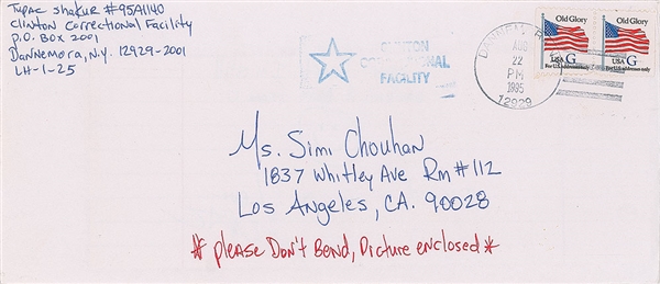Extraordinary Tupac Shakur Completely Handwritten Envelope from Clinton Correctional Facility! (JSA)