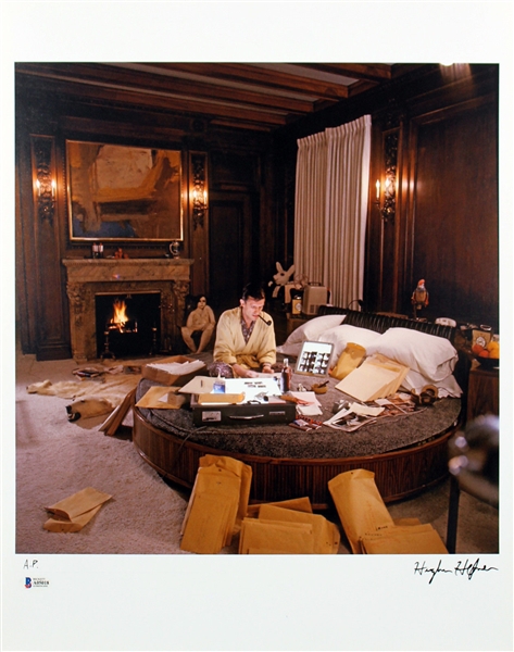 Hugh Hefner Signed 16" x 20" Lithograph Artist Print (BAS/Beckett)