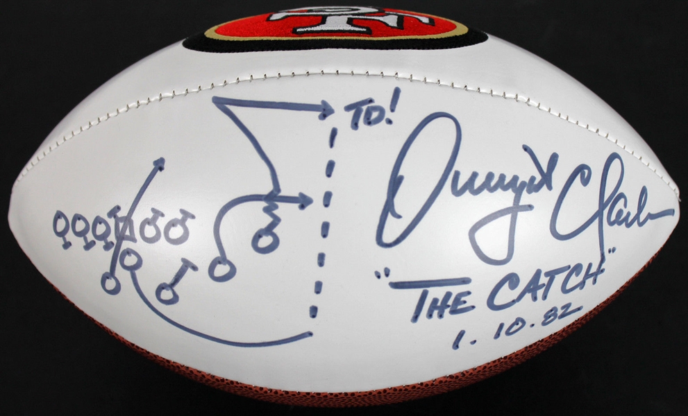 Dwight Clark Signed "The Catch" White Panel 49ers Football w/ Hand Drawn Sketch (PSA/DNA)