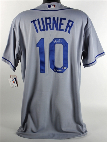 Justin Turner Signed & Inscribed Majestic Dodgers Jersey (BAS/Beckett)