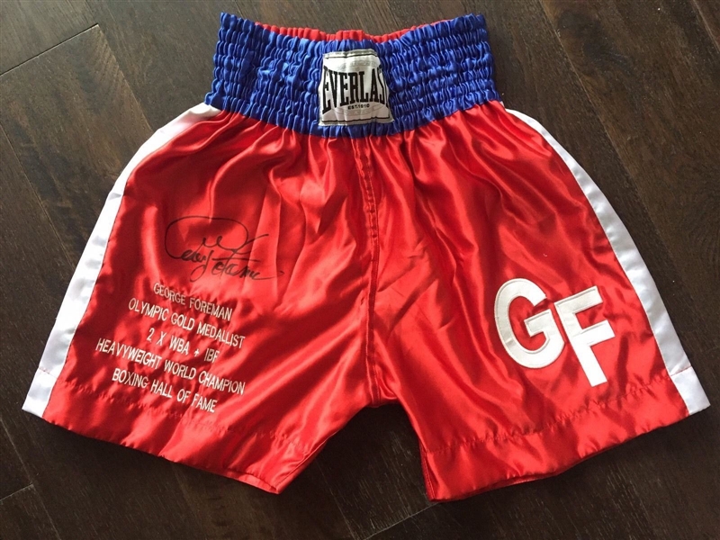 George Foreman Rare Signed Personal Model Stat Boxing Trunks (Beckett/BAS Guaranteed)