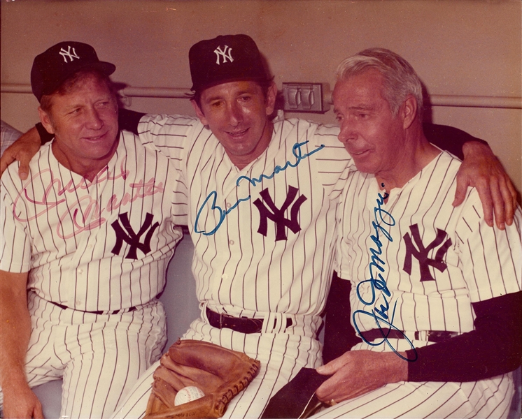 Mickey Mantle, Joe DiMaggio & Billy Martin Signed 8" x 10" Color Photo (PSA/DNA)