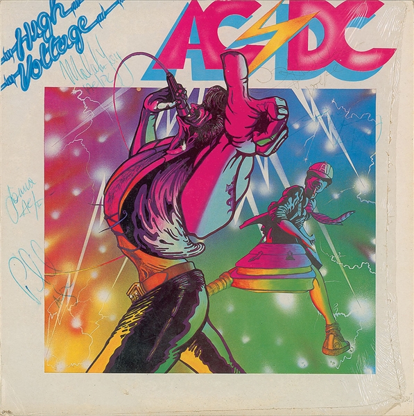 AC/DC Group Signed "High Voltage" Album Cover w/ Angus, Malcom, Rudd, Johnston & Williams! (PSA/DNA)