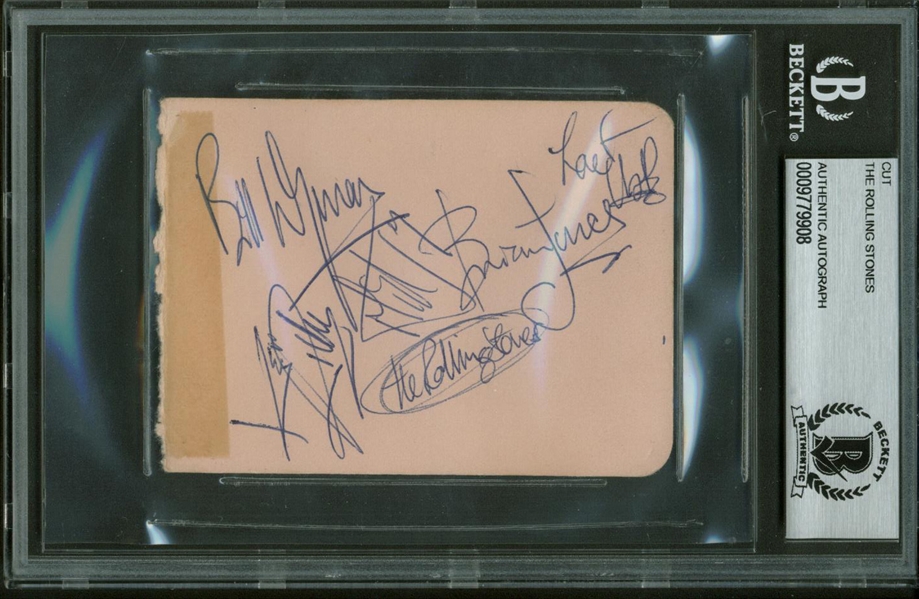 The Rolling Stones Vintage Group Signed 2.5" x 4.5" Album Page w/ Brian Jones! (Beckett/BAS Encapsulated)
