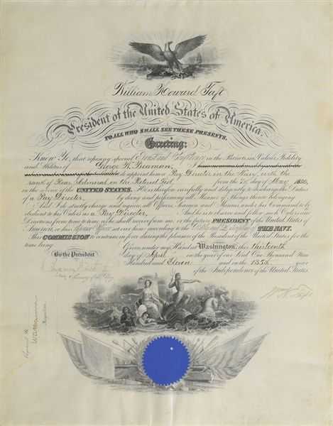 President William H. Taft Signed 1911 Naval Appointment (Beckett/BAS)