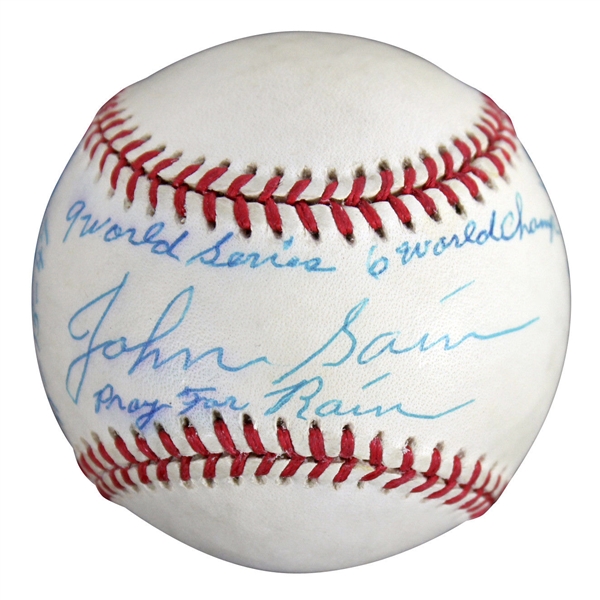 Johnny Sain Signed & Stat Inscribed Jackie Robinson 50th Anniversary Baseball (BAS/Beckett)