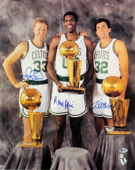 Boston Big Three: Larry Bird, Robert Parish & Kevin McHale Signed 16" x 20" Photo (BAS/Beckett)
