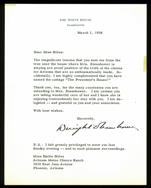 President Dwight D. Eisenhower Typed & Hand-Signed 1958 Letter on White House Letterhead (BAS/Beckett)