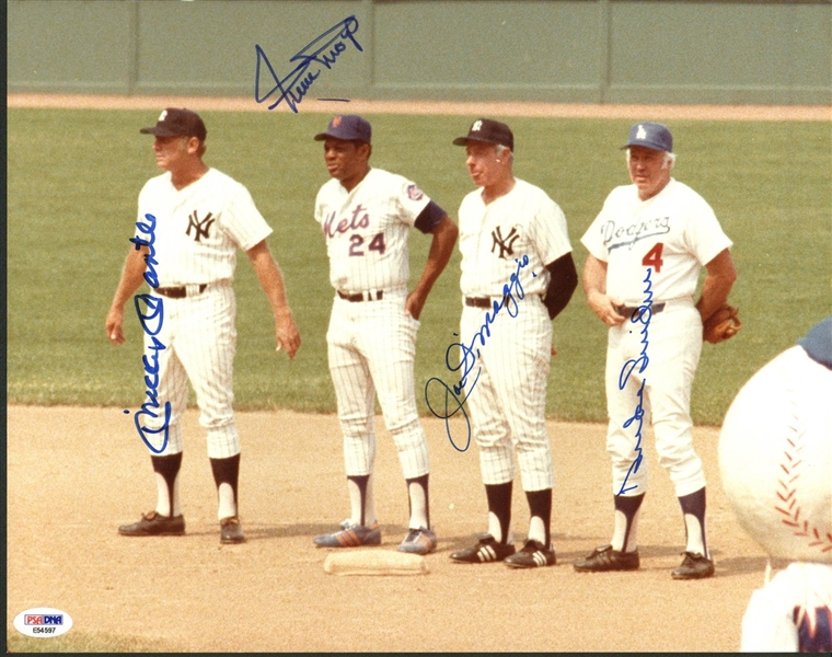 MLB Legends Multi-Signed 11" x 14" Photograph w/ DiMaggio, Mantle, Aaron, Mays & Snider! (PSA/DNA)