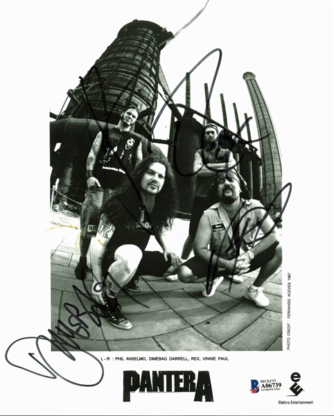 Pantera Rare Group Signed 8" x 10" Black & White Promotional Photo w/ Dimebag Darrell! (BAS/Beckett)