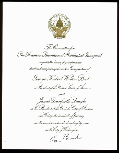1989 Inauguration: George H.W. Bush Signed Invitation (BAS/Beckett)