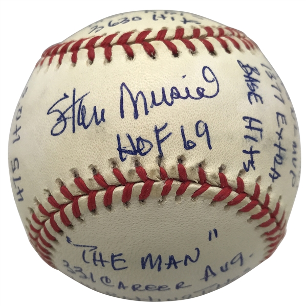Stan Musial Signed ONL "Stat" Baseball w/ 20 Handwritten Inscriptions (Beckett/BAS Guaranteed)
