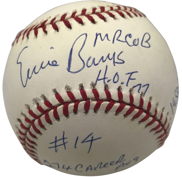 Ernie Banks Signed OML Baseball w/ 13 Unique Career Stats! (Beckett/BAS Guaranteed)