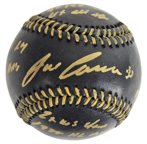 Jose Canseco Rare Signed OML Black Baseball w/ 9 Handwritten Stats (BAS/Beckett)