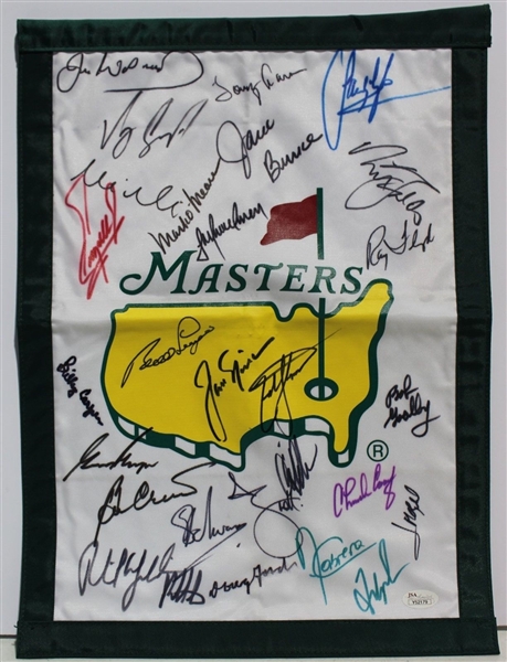 Masters Champions Signed White Masters Garden Flag with Impressive 27 Signatures Incl. Nicklaus, Player, Mickelson, etc. (27 Signatures)(JSA)