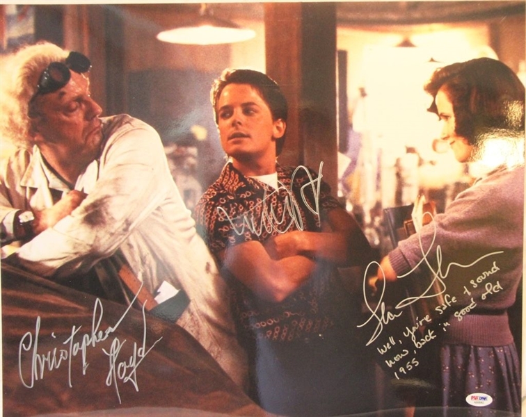 "Back to the Future" Cast Signed 16" x 20" w/Fox, Lloyd, & Thompson (PSA/DNA)