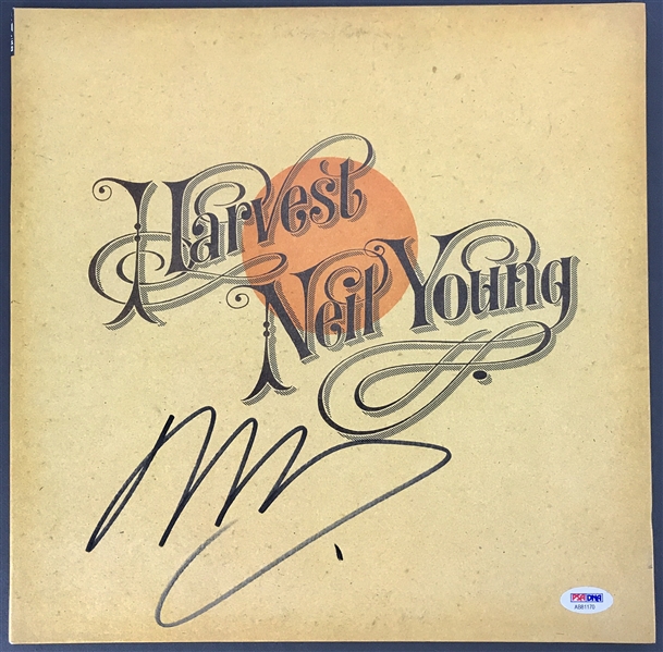 Neil Young Rare Signed Harvest Album Cover (PSA/DNA)