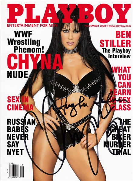 Playboy: Hugh Hefner & Chyna Dual Signed November 2000 Playboy Magazine with EXACT Signing Proof! (BAS/Beckett Guaranteed)